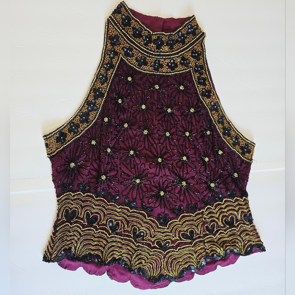 Papell Boutique Evening Heavily Beaded Halter Top Size XL